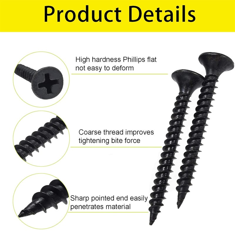 LERNOU M3.5 Wood Screw Assembly Kit,Drywall Screws,Phillips Drive Flat Head Self Tapping Screw Set,Kitchen Cabinet Drywall Small Screws 300 Pcs,Length 5/8" to 2",Oxide Coated Deck Black or DIY Fasteners. - Image 3